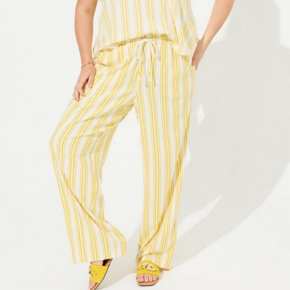 torrid Pants - Torrid Linen Pull-on Yellow Striped High Rise Pants - Size 2X Short